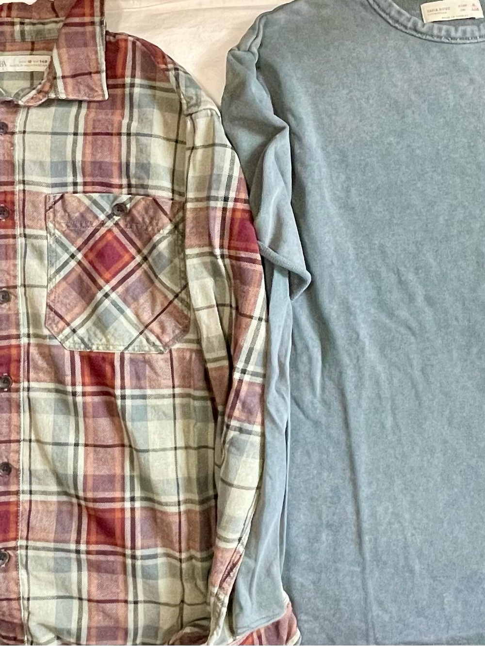 Zara Boys Tops Bundle | Plaid Flannel Button-Up & Graphic Pocket Tee